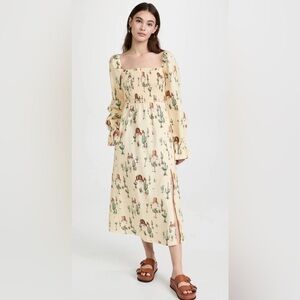 Kitri Jolene Joshua Tree Butter Yellow Print Shirred Western Print Dress NWOT